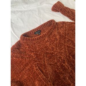 TOPSHOP Burnt Orange Cable Knit Chenille Cropped Sweater